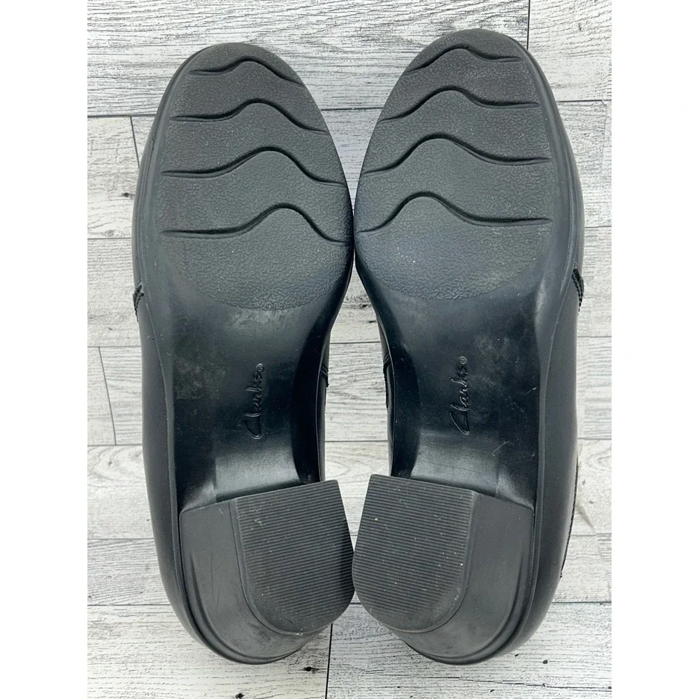 Clarks Collection Ultimate‎ Comfort Black Leather Slip On Loafers Women Sz 6.5M
